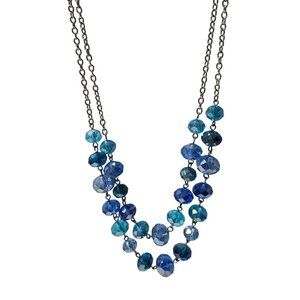 Retro Blue Aqua Crystal Beaded Necklace Silver Chain Fashion Jewelry Women